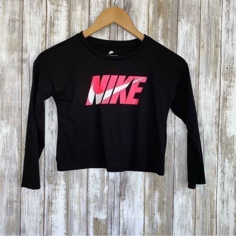 Nike Kids Black & Pink Logo Long Sleeve Tee - Picture 1 of 4